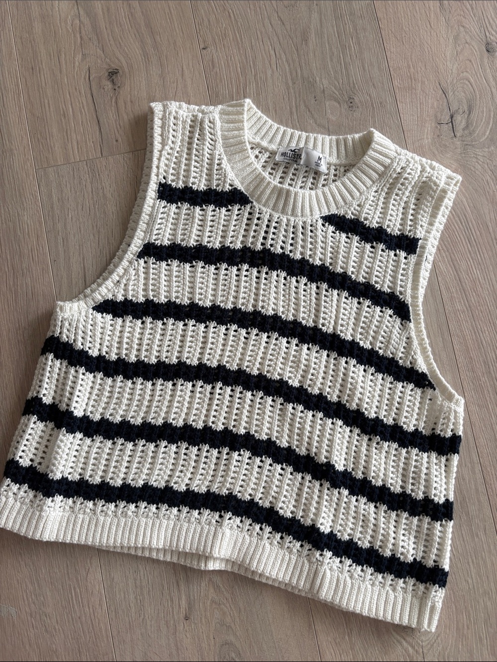Hollister Cream and Black Striped Knit Sleeveless Tank